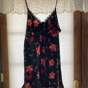 Floral Black Satin Nightgown